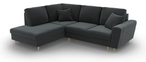 Divano angolare grigio scuro allungabile e con contenitore (con penisola a sinistra/a L) con rivestimento in velluto Kyoto – Cosmopolitan Design