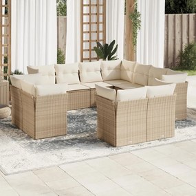 Set divani da giardino 11 pz con cuscini beige in polyrattan