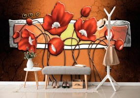 Carta da parati – Papaveri rossi e capsule
