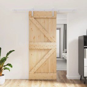 Porta Scorrevole Con Set Hardware 85x210 Cm Legno Massello Pino /