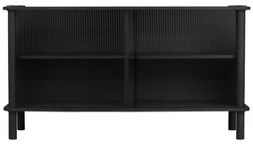 Vetrina nera in rovere massiccio con ante scorrevoli 135x73,5x48 cm Italic – UMAGE