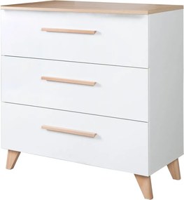 Cassettiera per bambini bianca con effetto rovere con fasciatoio 88,5x99x76 cm Léon – Roba