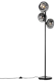 Lampada da terra Art Déco nera con vetro fumé 3 luci - Ayesha