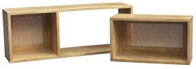 Mensole da parete estraibili in legno massello di mango e motivo a intreccio in rattan L80 cm (set di 2) ACANGE