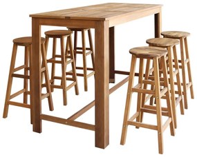 Tavolo E Sgabelli Bar Set 7 Pz İn Legno Massello Di Acacia /