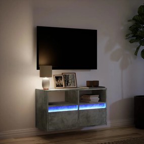 Mobile tv a parete con luci led grigio cemento 80x31x45 cm