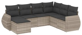 Set divani da giardino 7pz con cuscini grigio chiaro polyrattan