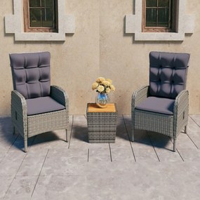 Set da bistrot 3 pz in polyrattan e legno acacia grigio