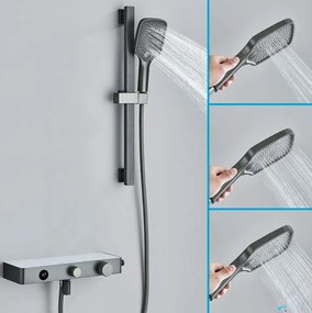 Miscelatore termostatico da parete per vasca ELITE EDITION BBT1429 con display LED, bocca girevole e doccetta multigetto, grigio grafite