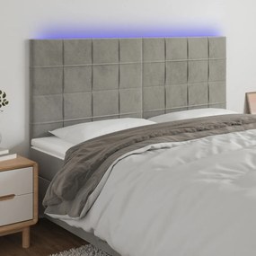 Testiera A Led Grigio Chiaro 160x5x118/128 Cm İn Velluto /