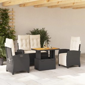 Set da pranzo da giardino 4 pz con cuscini nero in polyrattan