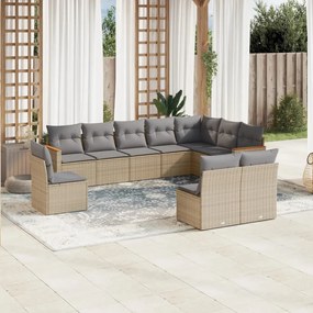 Set divano da giardino 10 pz con cuscini beige misto polyrattan