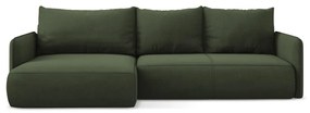 Divano angolare verde allungabile/con contenitore (con penisola a sinistra) Nanea – Makamii