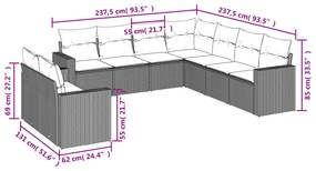 Set divano da giardino 9 pz con cuscini grigio in polyrattan