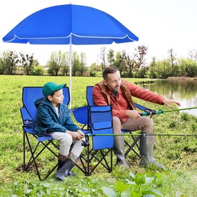 Costway Sedia da picnic in acciaio portatile e pieghevole, Sedia da picnic con ombrellone mini tavolo porta bevande 5 Colori