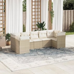 Set Divani da Giardino 7 pz con Cuscini Beige in Polyrattan