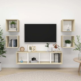 Set Mobili Tv 5 Pz Bianco E Rovere Sonoma İn Legno Multistrato /