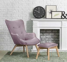 Poltrona con poggiapiedi lavanda con rivestimento in velluto Niko – Ropez