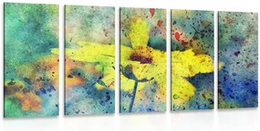Quadri 5 pezzi – Fiore giallo con tocco vintage