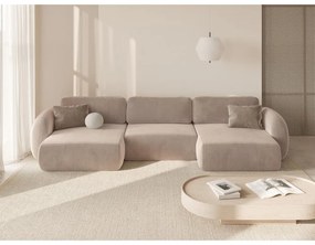 Divano angolare beige allungabile/con contenitore (a U) con rivestimento in velluto Tonale – Cosmopolitan Design