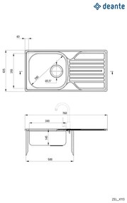 Deante ZEL_0113 - Lavello della cucina LEGATO 43,5x76 cm raso