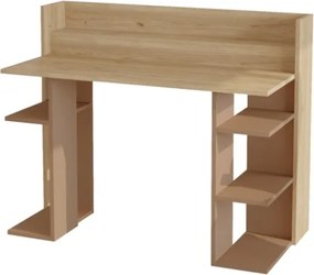 Scrivania Moderna Porta PC 120x58x98 Con Ripiani Laterali Pixel Rovere E Rosso