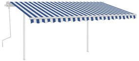 Tenda da Sole Retrattile Manuale con Pali 4x3,5 m Blu e Bianca