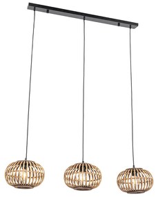 Lampada a sospensione orientale in bambù 3 luci rettangolare - Amira