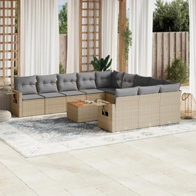 Set divano da giardino 12 pz con cuscini beige misto polyrattan