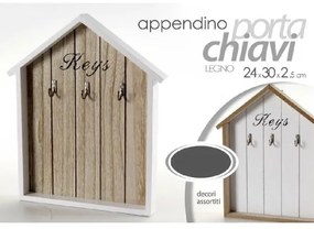Trade Shop - Appendino Porta Chiavi Key Parete 3 Ganci Legno 24x30x2,5 Cm Decori Ass. 762574