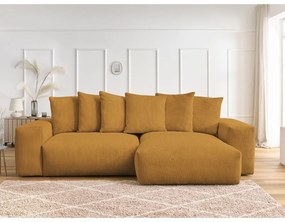 Divano angolare color senape allungabile e con contenitore rivestito in velluto a coste Voltaire – Bobochic Paris