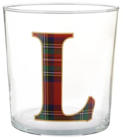 Bicchiere lettera L tartan rosso in vetro 360 ml