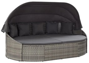 Lettino Prendisole Con Baldacchino İn Polyrattan Grigio /