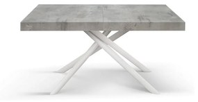 Tavolo CARRARA in legno, finitura grigio cemento e base in metallo verniciato bianco, allungabile 140&#215;90 cm &#8211; 220&#215;90 cm