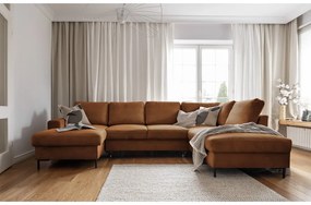 Divano letto in velluto a coste arancio-marrone (angolo destro) Lofty Lilly - Miuform