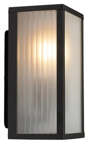 Lampada da parete smart per esterni nera con vetro scanalato incl. WiFi A60 - Charlois