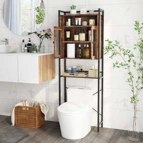 Mobile Sopra Wc Scaffale Bagno COSTWAY Sopra WC - 4 Ripiani, Nero/Marrone, 60x24x177 Cm, Salvaspazio Mobiletto Bagno Con Ripiani - 7
