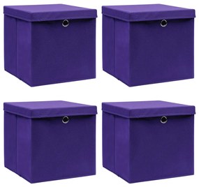 Scatole Portaoggetti Con Coperchi 4pz Viola 32x32x32cm Tessuto /
