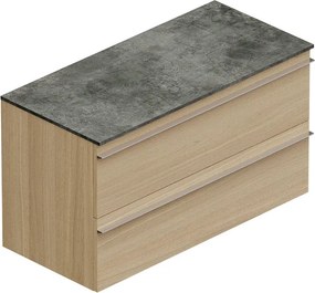 Mobile Linea L100 H55 P45 in laminato rovere natura 2 cassetti a chiusura ammortizzata e top gres nero Creta