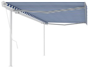 Tenda da Sole Retrattile Automatica con Pali 5x3,5 m Blu Bianca