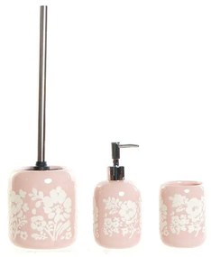 Set da Bagno DKD Home Decor Ceramica Rosa Bianco Shabby Chic (3 pezzi)