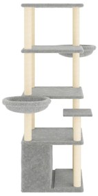Albero per gatti con tiragraffi in sisal grigio chiaro 147 cm