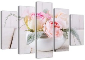 Quadro su tela 5 pannelli Vaso di rose Fiori di natura  Dimensioni Tappeti 200x100