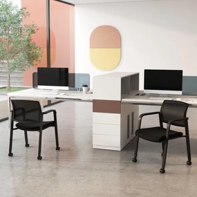 Costway Set di 2 sedie per sala d'attesa versatili, Sedie impilabili da ufficio con ruote portata 150kg 59x57x81cm Nero