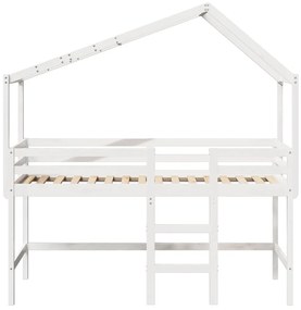 Letto soppalco con scala e tetto bianco 80x200 cm massello pino