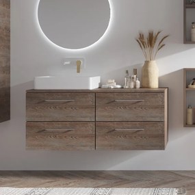 Mobile bagno da 120cm con 4 cassetti e piano per lavabo da appoggio EL-120P4 - KAMALU