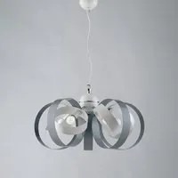 Lampadario Moderno 5 Luci Cerchi Ferro Bianco e Grigio Serie Bolla