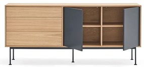 Cassettiera grigio antracite con impiallacciatura in rovere , larghezza 180 cm Yoko - Teulat