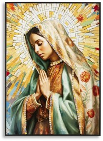 Dipinto Su Tela Laccato Madonna -A- Con Cornice 72X102