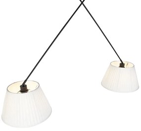 Lampada a sospensione nera con paralumi plissettati crema 35 cm 2 luci - Blitz